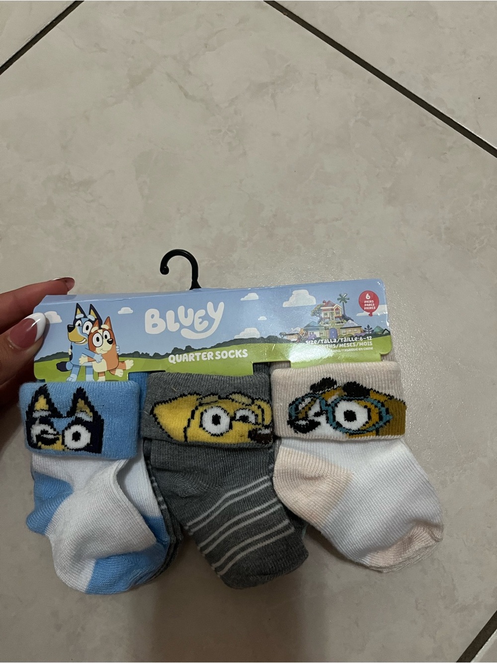 Baby Quarter Socks - 6 Pack (Blue, Gray, White)